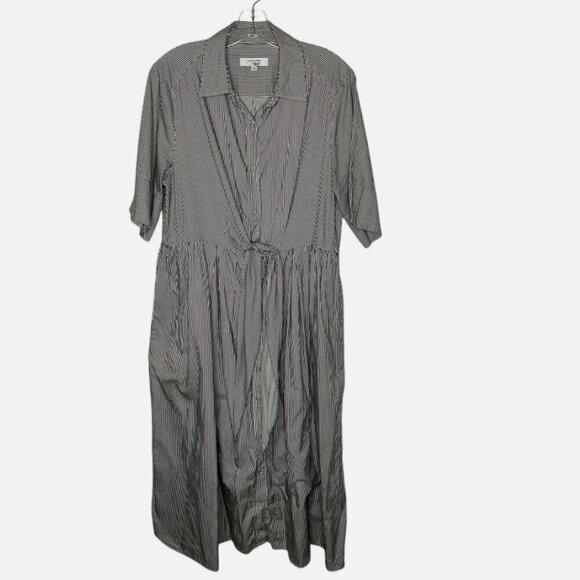 Adam Lippes Striped Midi Shirt Dress Black/White Size 14 **READ FLAW** - Picture 2 of 8